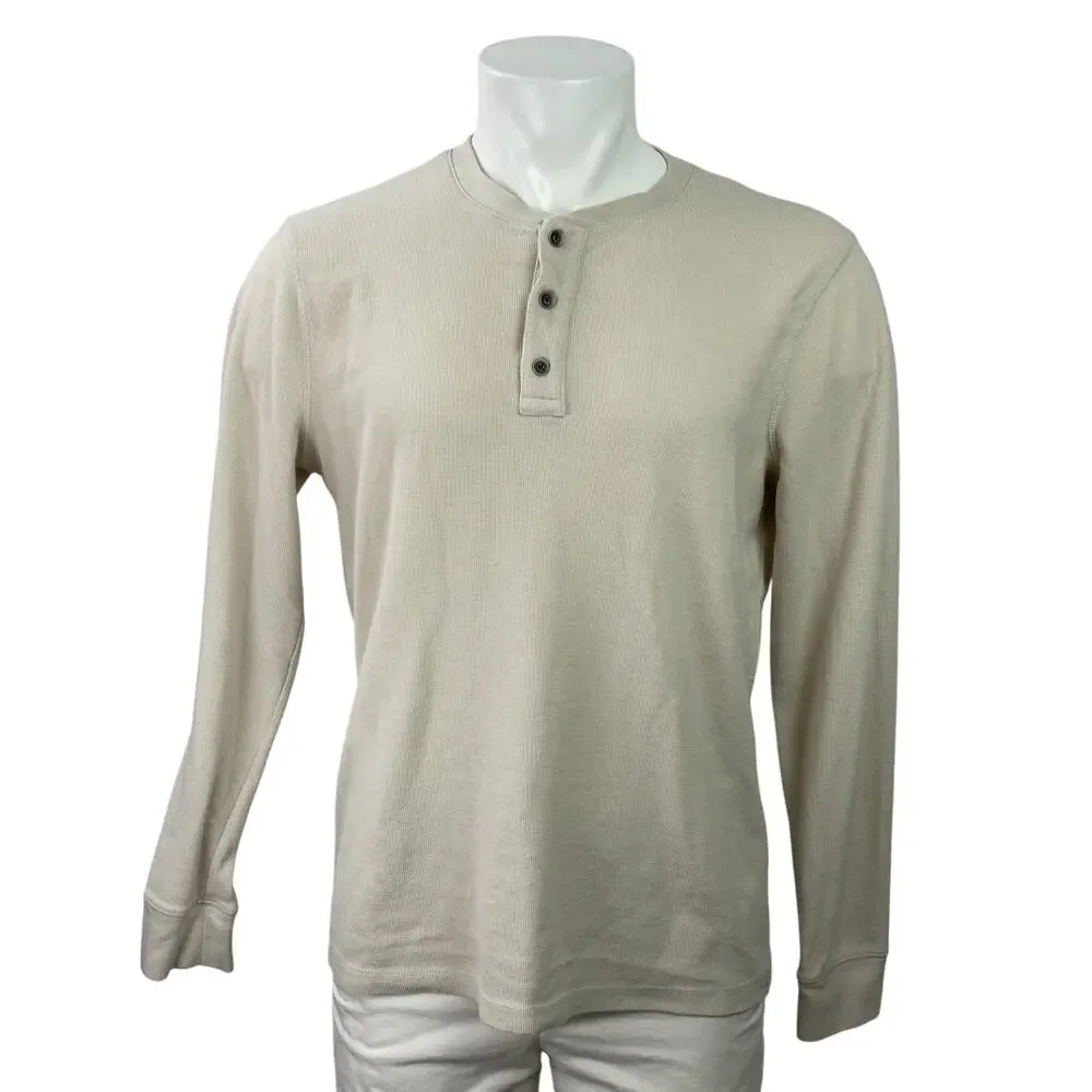 Banana Republic Men's Light Gray Knit Long Sleeve Henley T Shirt Tee Top Size L